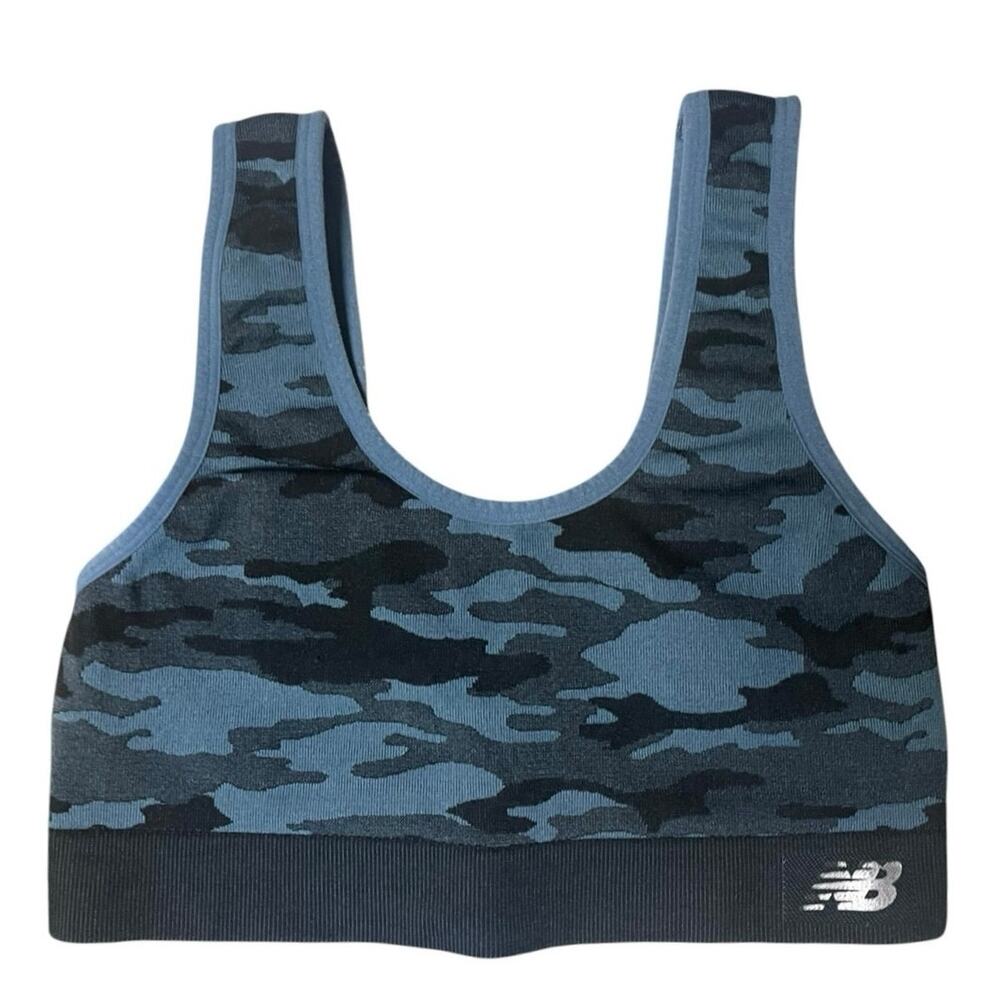 New Balance Sports Bra Size Large Blue Camo Workout Activewear Gorpcore Blokette